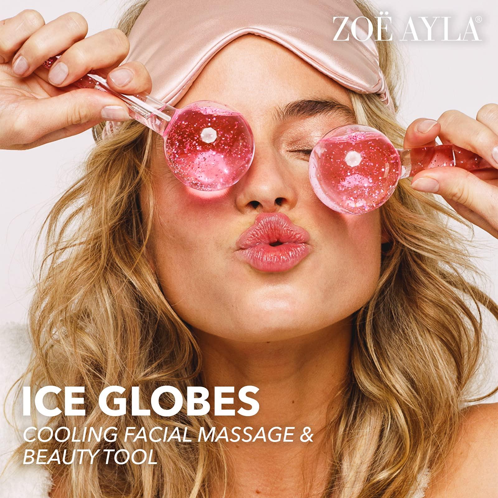 Zo Ayla Zoe Ayla Ice Globes, 2 pcs - Face Ice Roller for Relaxing and Reducing Fine Lines - Tightening and Depuffing Skin - Ideal for Tired Eyes - Travel Sized Facial Massager with Cute Sparkles