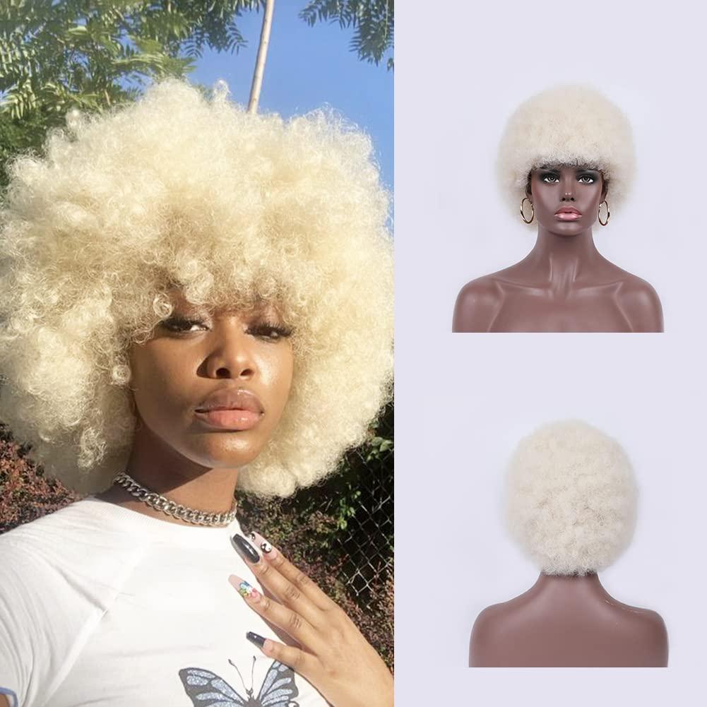 Lotfon Lotfon Wig 70\'s Curly Wigs for Black Women Large Bouncy Fluffy and Soft Natural Looking Afro Kinky Wig 8 Inches (Platinum blonde)