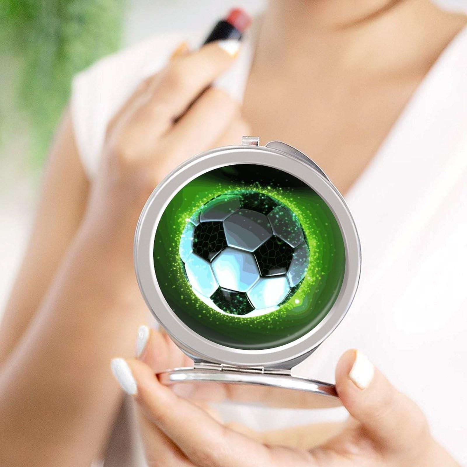 KLWQR KLWQR Cool Soccer Ball Travel Makeup Mirror Portable Folding Cosmetic Compact Mirror with 2 X 1x Magnification Mini Pocket Mirror for Women Purses