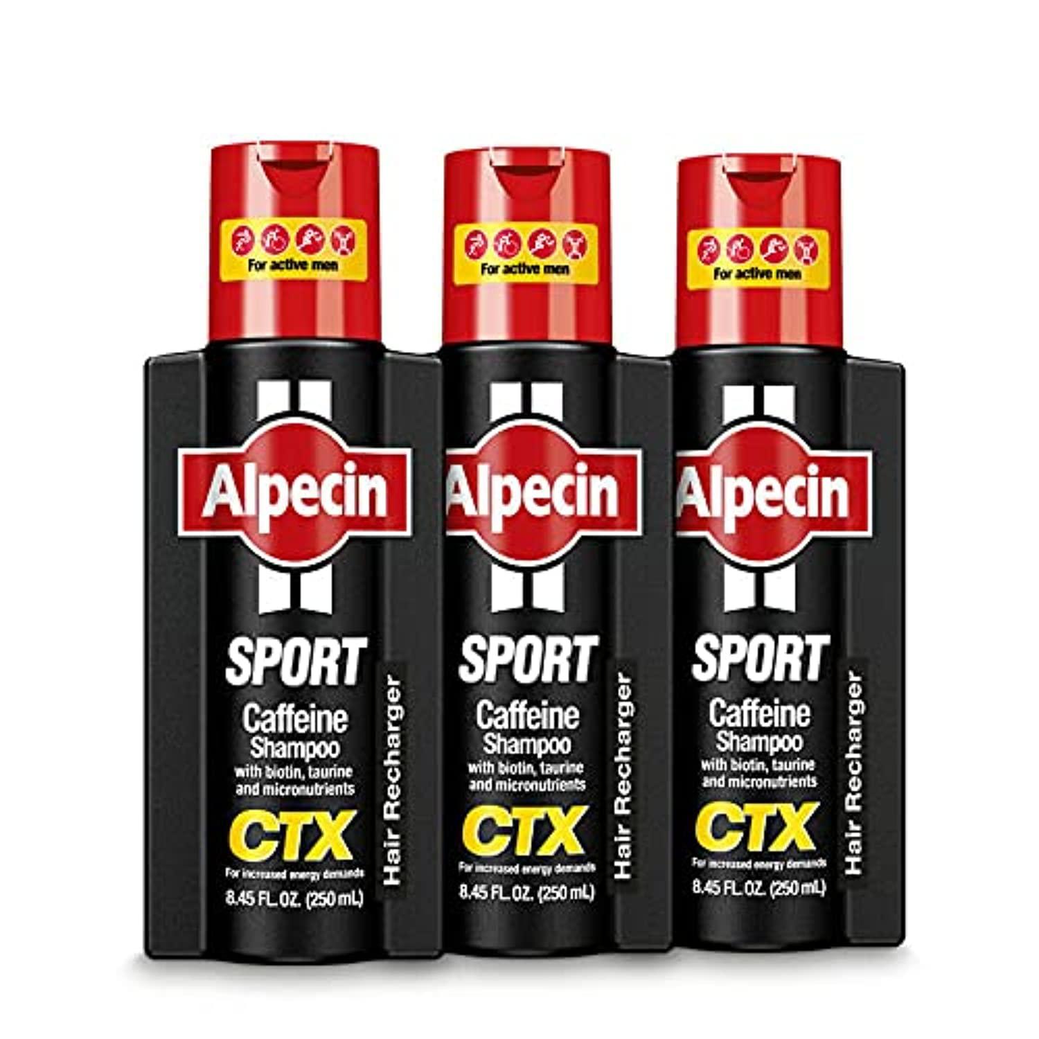 Alpecin Alpecin CTX Sport Men's Caffeine Shampoo 8.45 fl oz (Pack of 3), with Biotin, Niacin, Castor Oil, Taurine, Healthy Micronutrients, Natural Hair Growth, Hair Thickening, Thinning Hair, Active Lifestyle