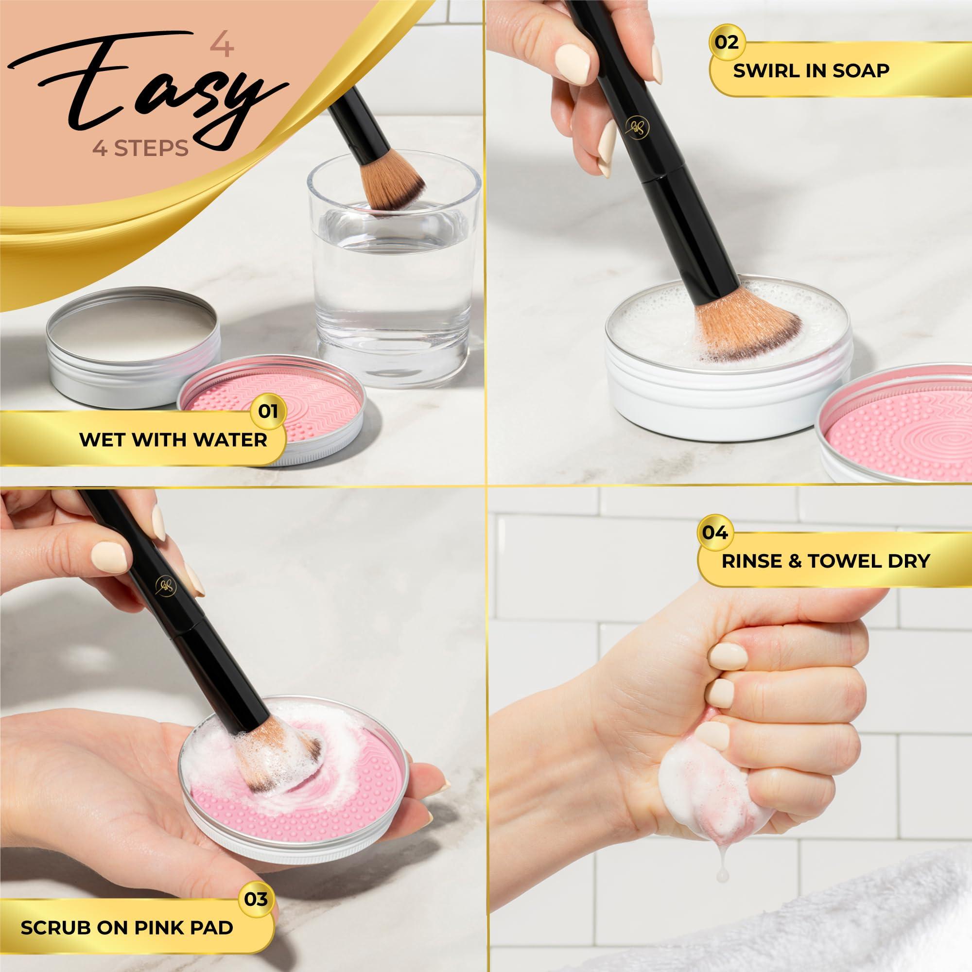 Snapshot Beauty SNAPSHOT BEAUTY Professional Makeup Brush Cleaner Set - LARGE 3.5 ounce size - Vegan & Cruelty Free Make Up Brush Cleanser Includes Pink Silicone Makeup Brush Cleaner Mat - for Brushes & Sponges