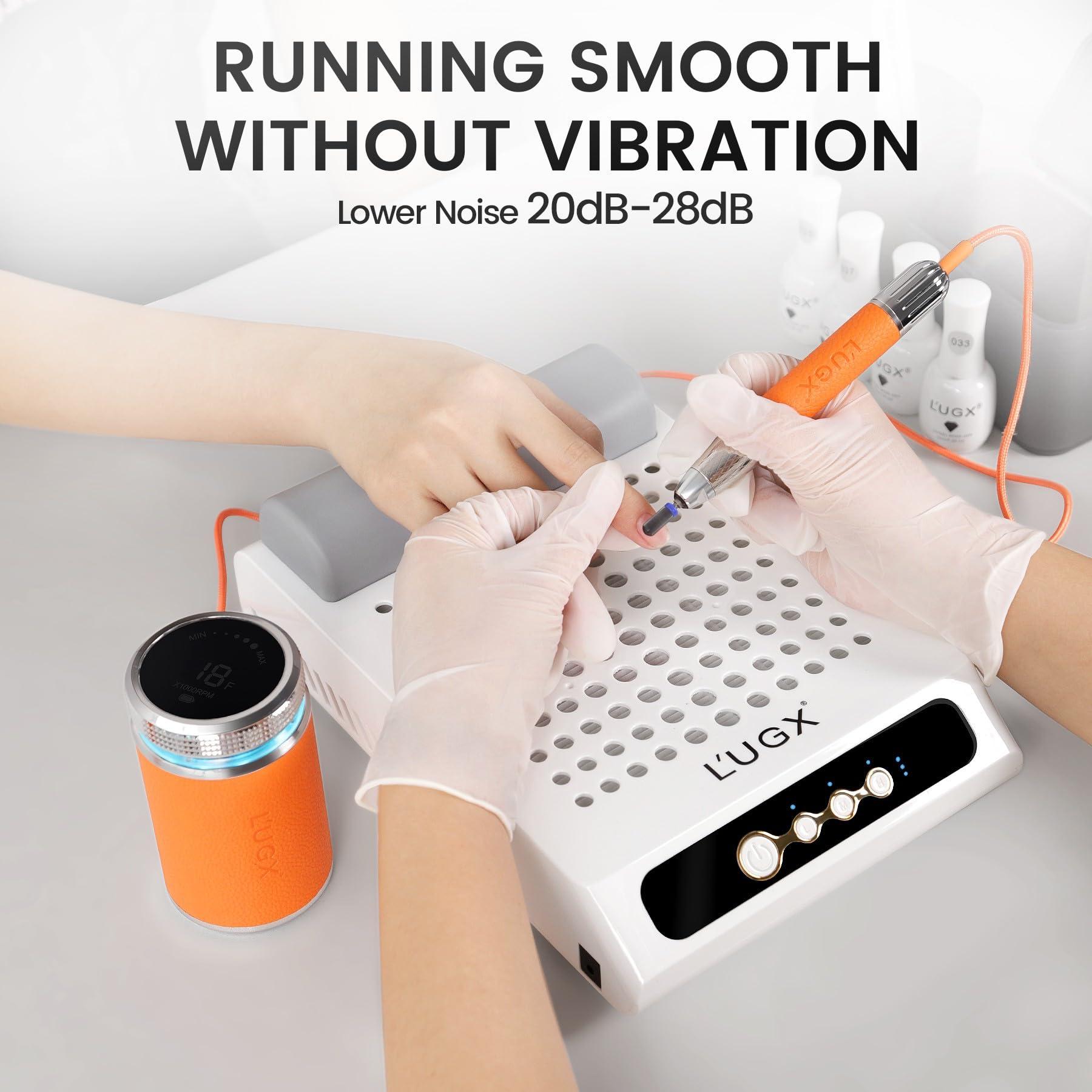 L\'UGX L\'UGX Professional Nail Drill, Waterproof 35000RPM Brushless Nail Drill Machine, Rechargeable Nail Efile for Acrylic Gel Nails, Low Noise and Low Vibration