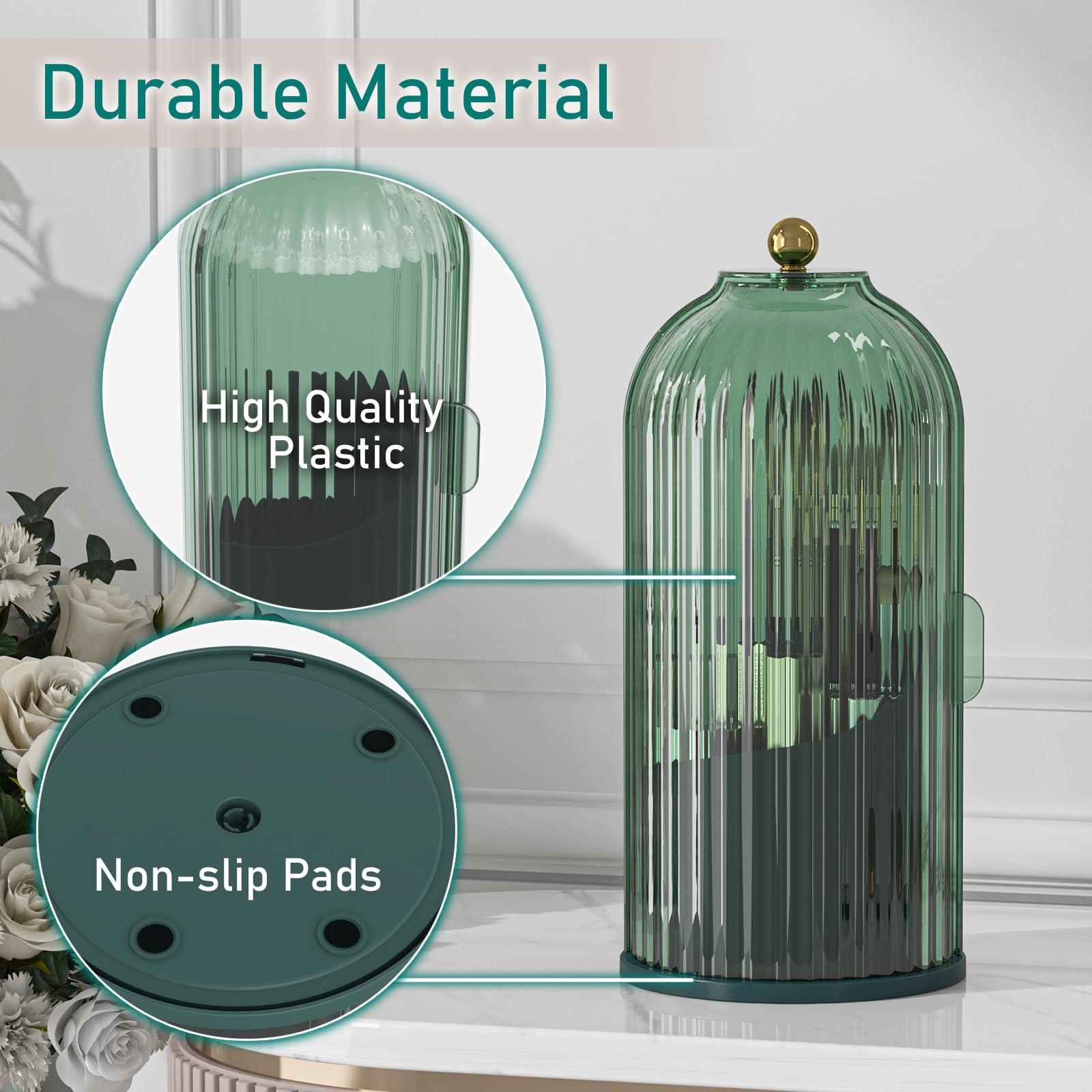 GAXmi GAXmi Makeup Brush Holder with Lid Cosmetic Tools Organizer 360 Rotating Waterproof Dustproof Makeup Brushes Storage for Vanity, All Green