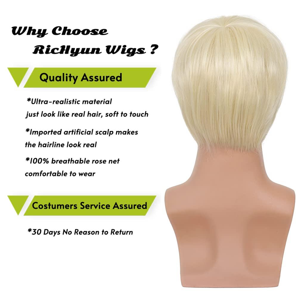 RicHyun RicHyun Mens Short Blonde Wig Natural Blonde Synthetic Hair Replacement Wig for Men Guys Short Blonde Cosplay Halloween Costume Party Wig (Light Blonde)