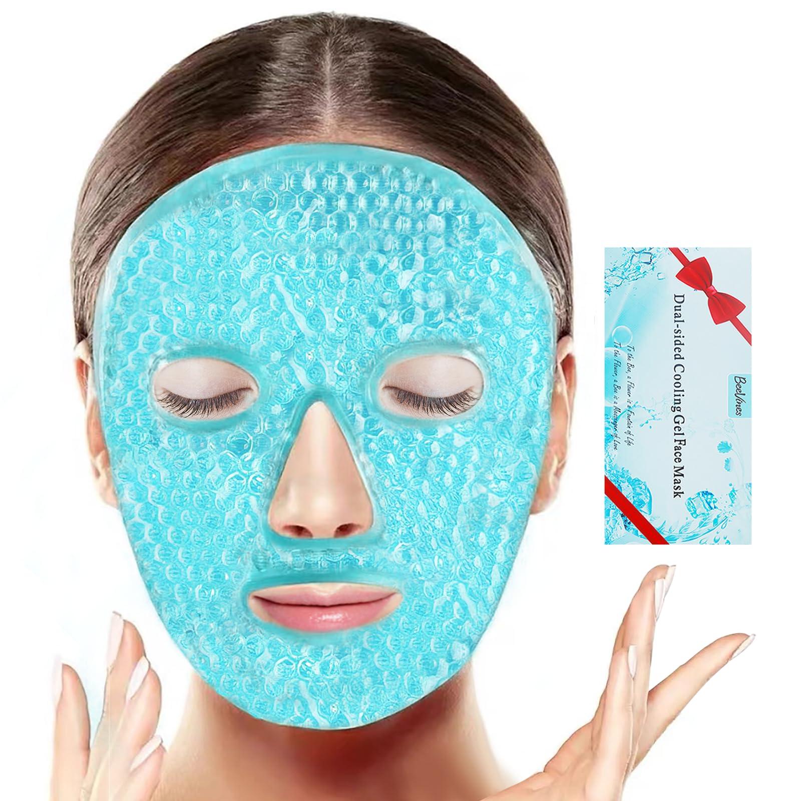 BeeVines BeeVines Ice Face Mask, Cooling Gel Pack for Puffy Eyes, Cold & Hot Reusable Compress, Frozen Eye Packs Masks for Women for Dark Circles, Puffiness & Allergies (Blue)