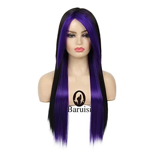 Baruisi Baruisi Long Purple Black Wig Silky Straight Synthetic Heat Resistant Side Bangs Halloween Costume Hair Wigs for Women Girls