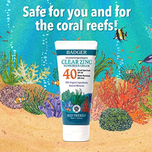 Badger Badger Reef Safe Sunscreen, SPF 40 Sport Mineral Sunscreen, 98% Organic Sunscreen Ingredients, Broad Spectrum, Water Resistant, Zinc Oxide Sunscreen, Unscented, 2.9 fl oz (2 Pack)