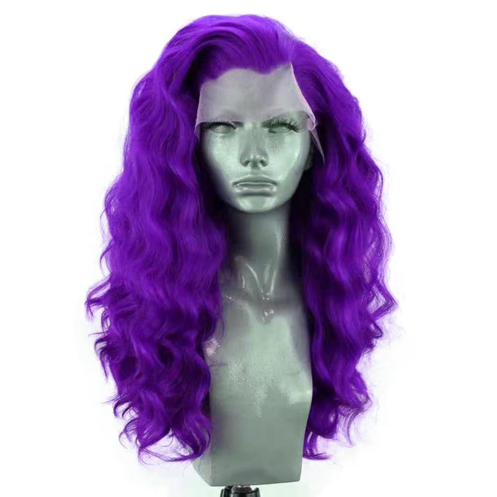 RONGDUOYI RONGDUOYI Purple Lace Wig Long Body Wave Synthetic Lace Front Wig Free Part Natural Hairline Wig Daily Use Cosplay Party Wig 24 Inches