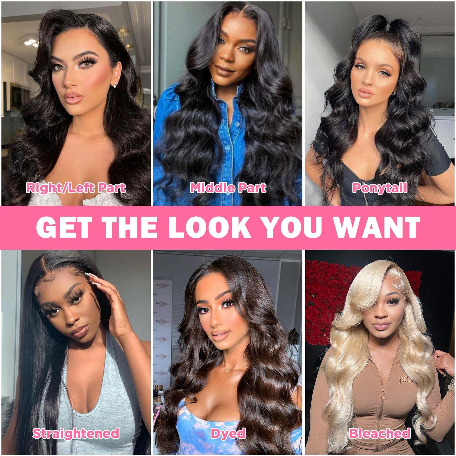 QUEEN VIRGIN REMY 5x5 HD Lace Closure Wigs Human Hair Body Wave Lace Front Wigs for Black Women 100% Virgin Human Hair Pre Plucked with Baby Hair 180% Density Glueless Wigs Natural Black Color 24Inch