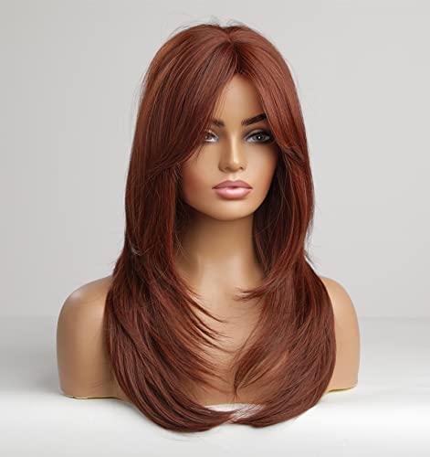 vedar vedar Auburn Red Wigs with Bangs, Copper Red Wigs for Women, Shoulder Length Synthetic Hair Red Full Wig, Middle Length Straight Hair Wig, 20 inch VEDAR-235