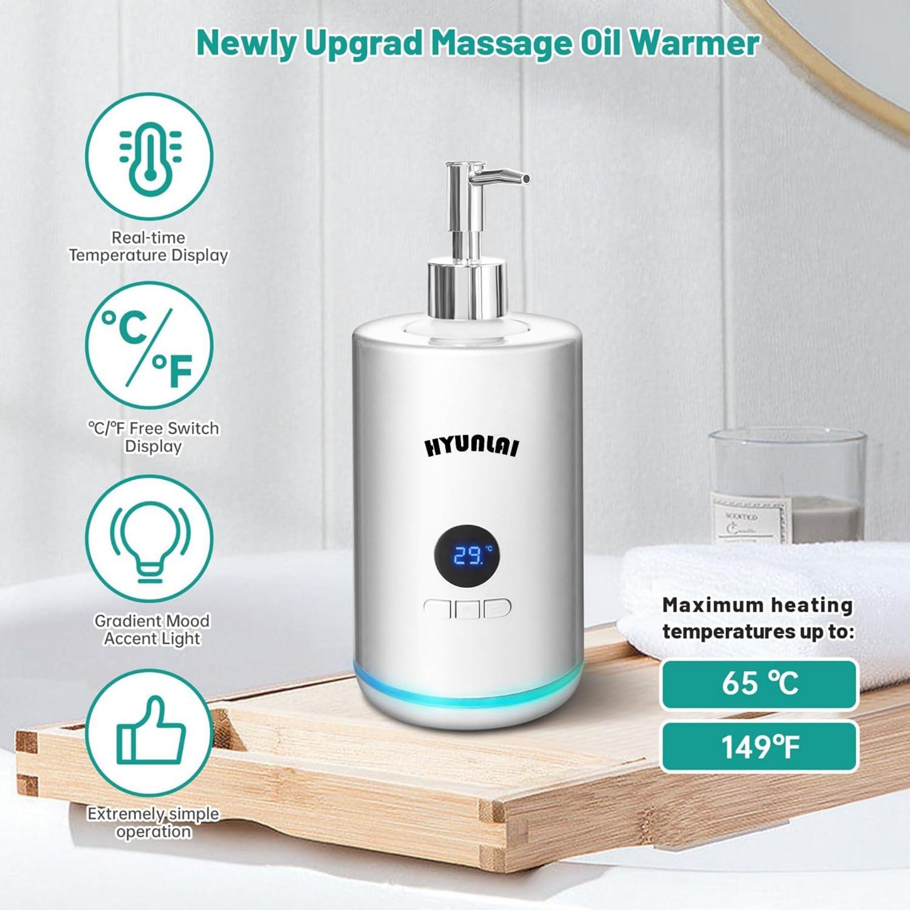 HYUNLAI HYUNLAI Upgrades Massage Oil Warmer with Two Oil Bottle, Professional Electric Lotion Warmer Dispenser Heater for SPA, Portable Lube Cream Gel Warmer for Salon Barber Shops (White)