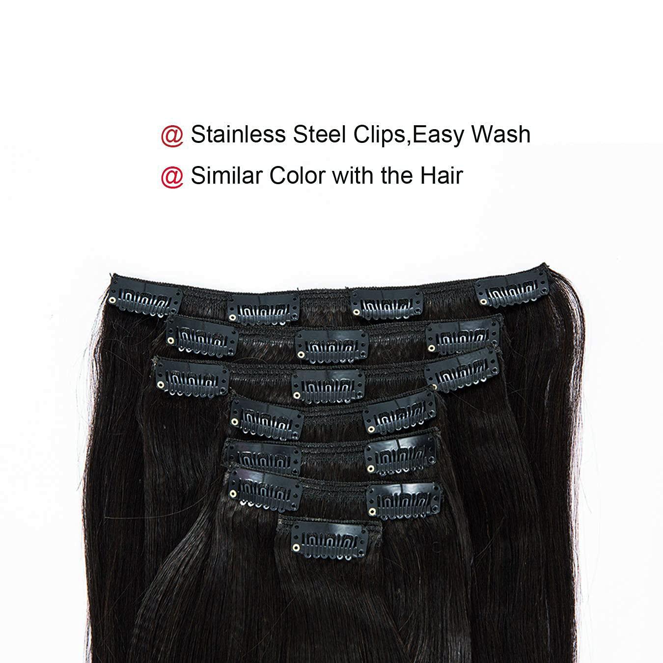 Anrosa Anrosa Yaki Hair Clip in Yaki Hair Extensions Clip in Human Hair Jet black Hair Clip in Extensions for African American Yaki Straight Clip ins Natural Hair 12 Inch