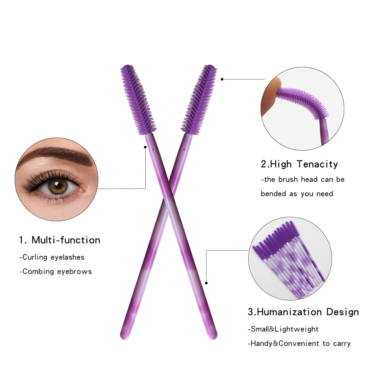 Mekupeu Mekupeu 50pcs Silicone Mascara Wand,Disposable Eyelash Brushes,Soft Lash Spoolie Brush For Eyelash Extensions (Deep purple)