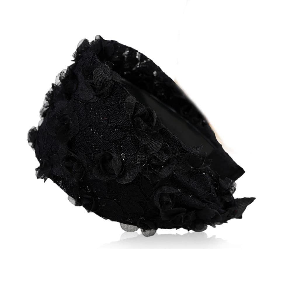 MinLia Wide Hook Flower Hair Hoop Head Band Headband Non-Slip Mesh Girl Headwear Lace Headband Hair Accessories(Black)