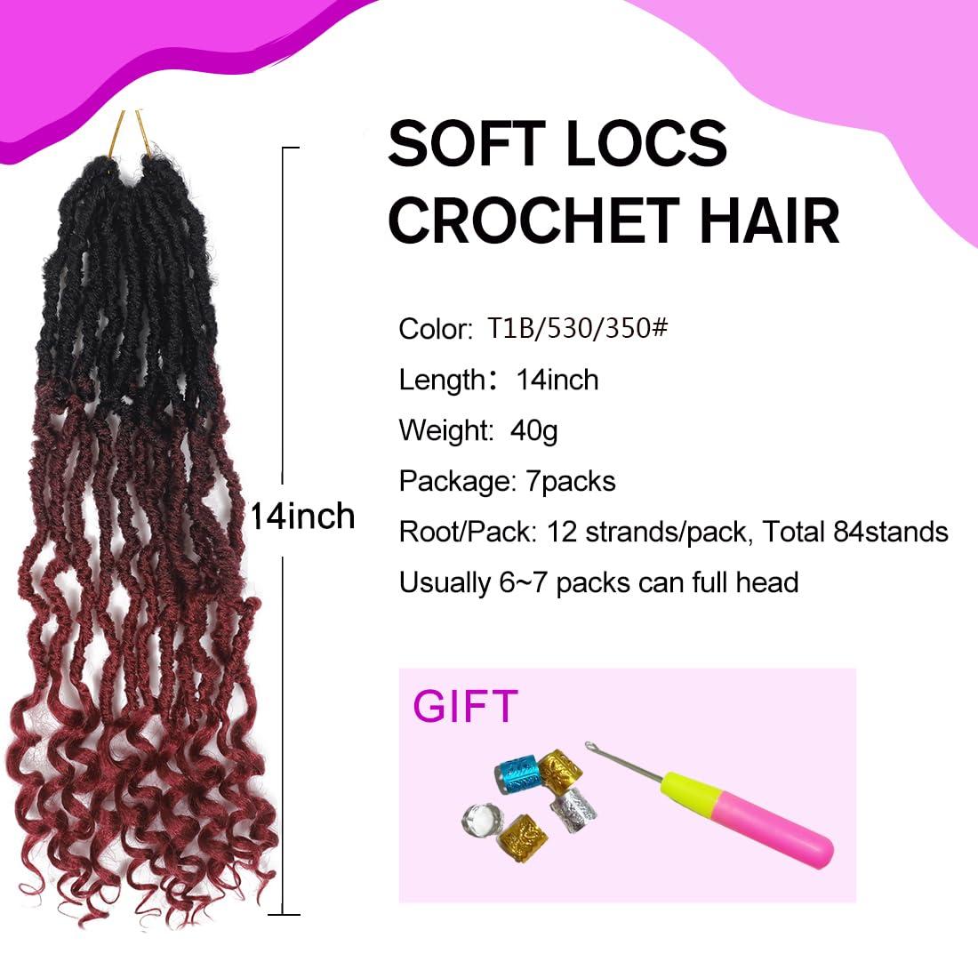Gizane 14 Inch Goddess Soft Locs Crochet Braids 7 Packs T1B/530/350 Faux Locs Crochet Braids Hair With Curly Ends Synthetic Bohemian Locs Braiding Hair (14 Inch (Pack of 7), T1B/530/350#)