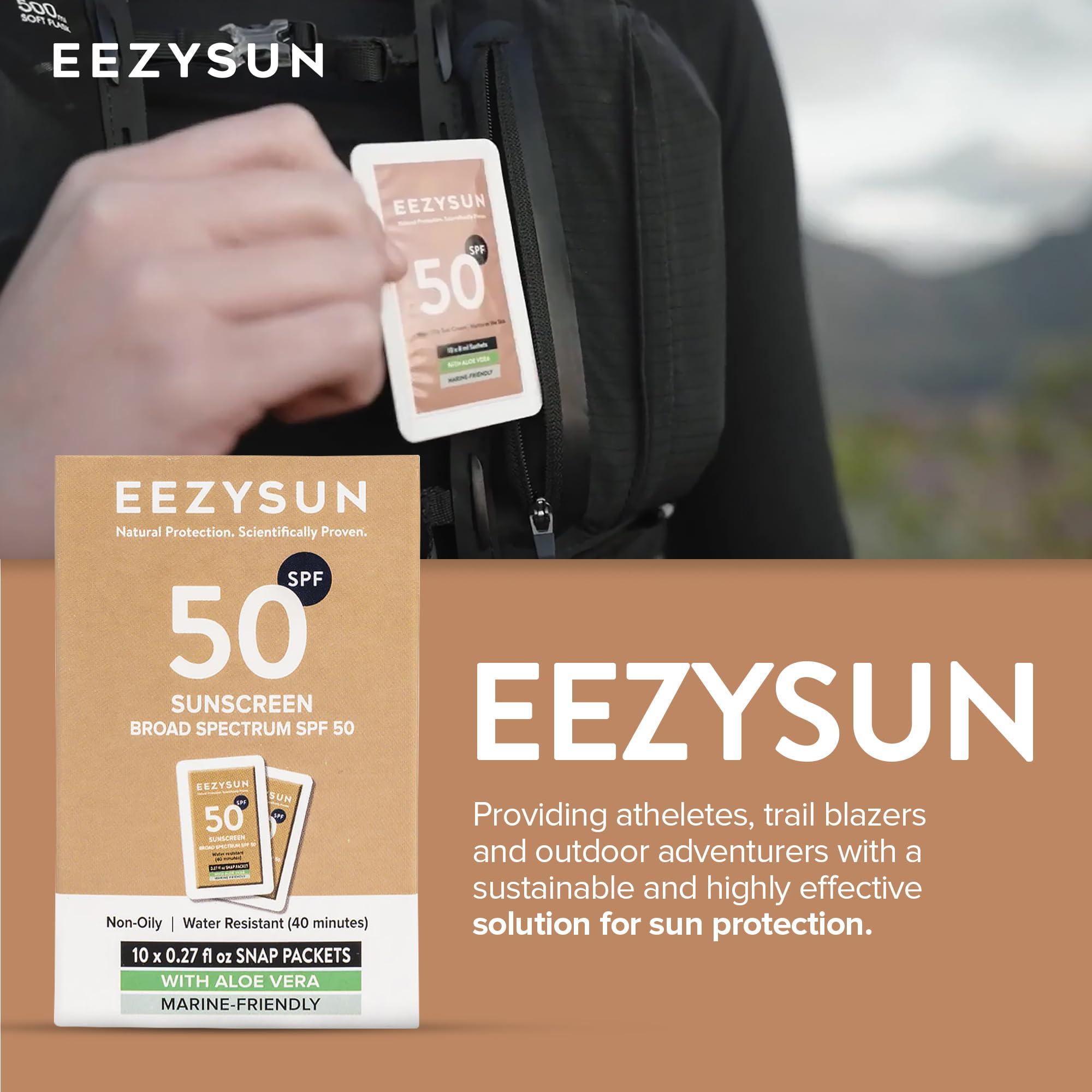 EEZYSUN EEZYSUN Mineral SPF 50 Mini Sunscreen Travel Size Snap Packets - Infused with Aloe Vera, Vegan & Reef-Safe, Broad Spectrum, Non-Oily & Natural with UVA/UVB Protection, 10 Packets x 0.27 FL OZ