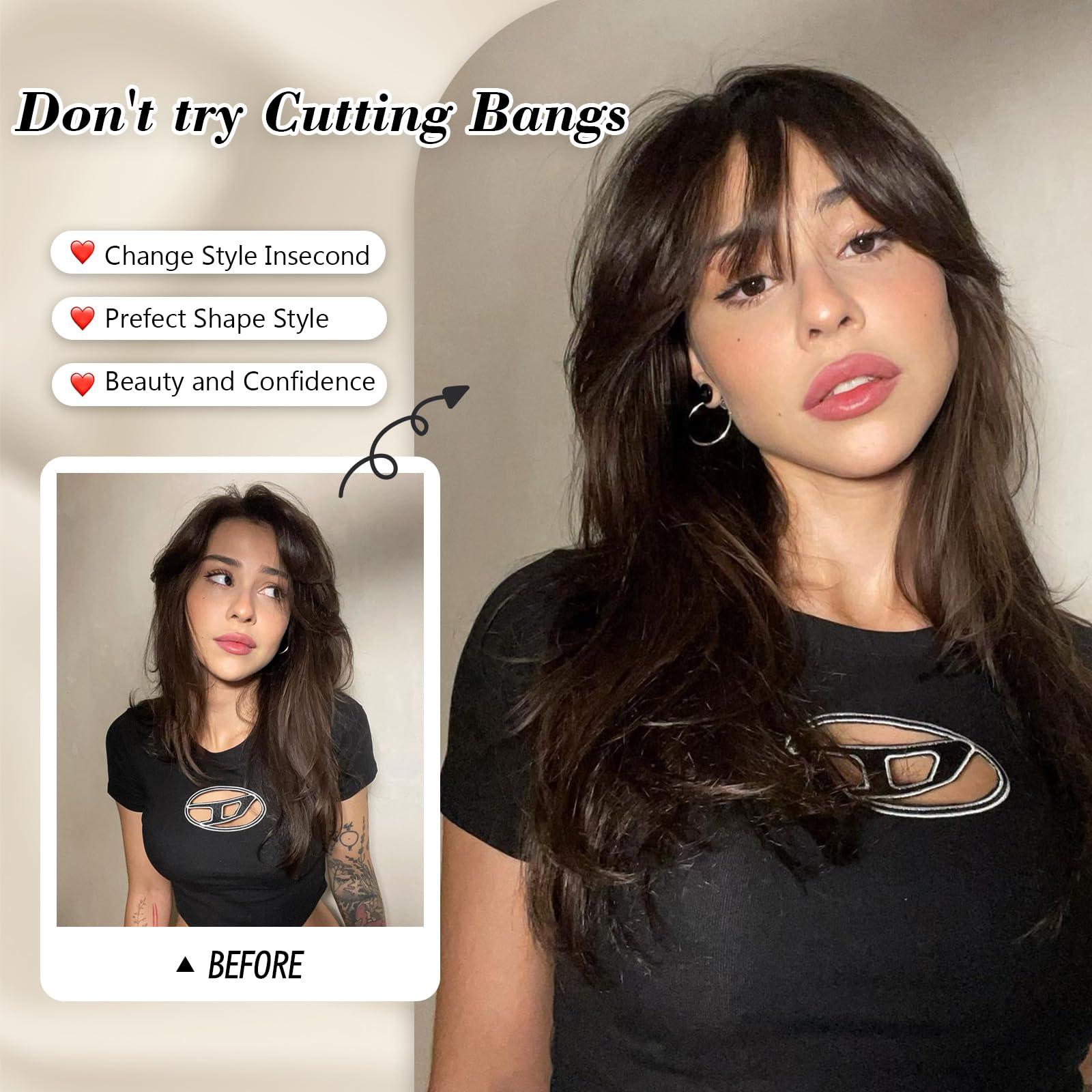 YOUKNOWIG YOUKNOWIG Bangs Hair Clip in Bangs Hair Toppers for Women 100% Real Human Hair Clip on Bangs for Women Dark Brown Wispy Fack Bangs 360Cover Lace Topper Bangs for Daily Wear