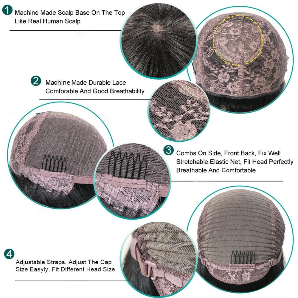 mszyhuwan Afro Mongolian Hair Kinky Curly Human Hair Wigs For Black Women Curly Bob Wigs With Bangs Glueless No Lace Wig Natural Color Remy Hair Brazilian 200 Density Full Machine Made Scalp Top Wig 16 Inch