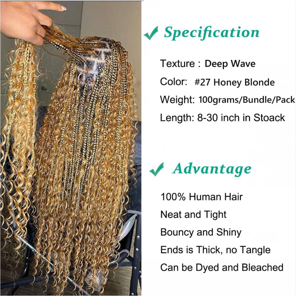 Kiss darling LASHES Kiss darling LASHES Bulk Human Hair for Braiding Deep Wave Human Braiding Hair Micro Braiding Hair Extensions #27 Honey Blonde Raw Bulk Hair No Weft for Box Boho Braids 22inch 100g/bundles