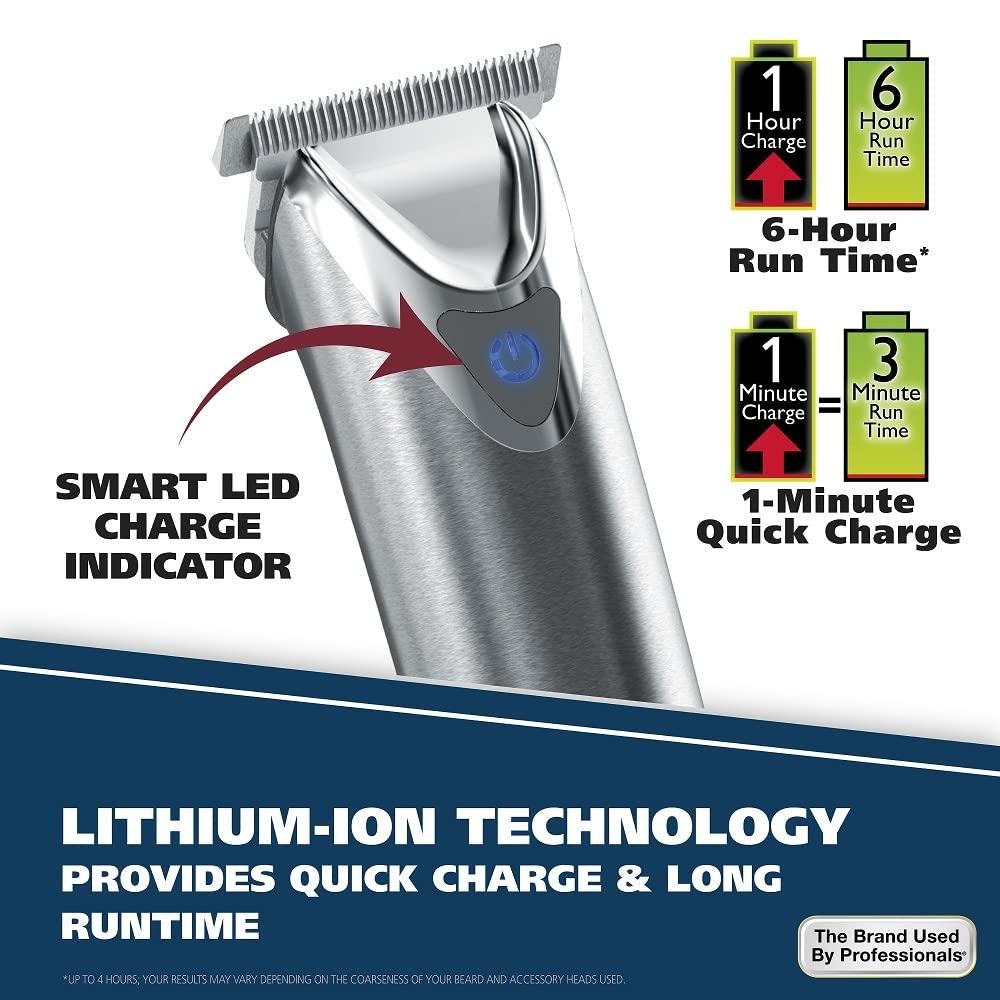 Wahl Wahl USA Stainless Steel Lithium-Ion Cordless Beard Trimmer for Men - Rechargeable All in One Men's Beard Trimmer with Rotary Ear & Nose Trimmer, & Detail Trimmer - Model 9818A