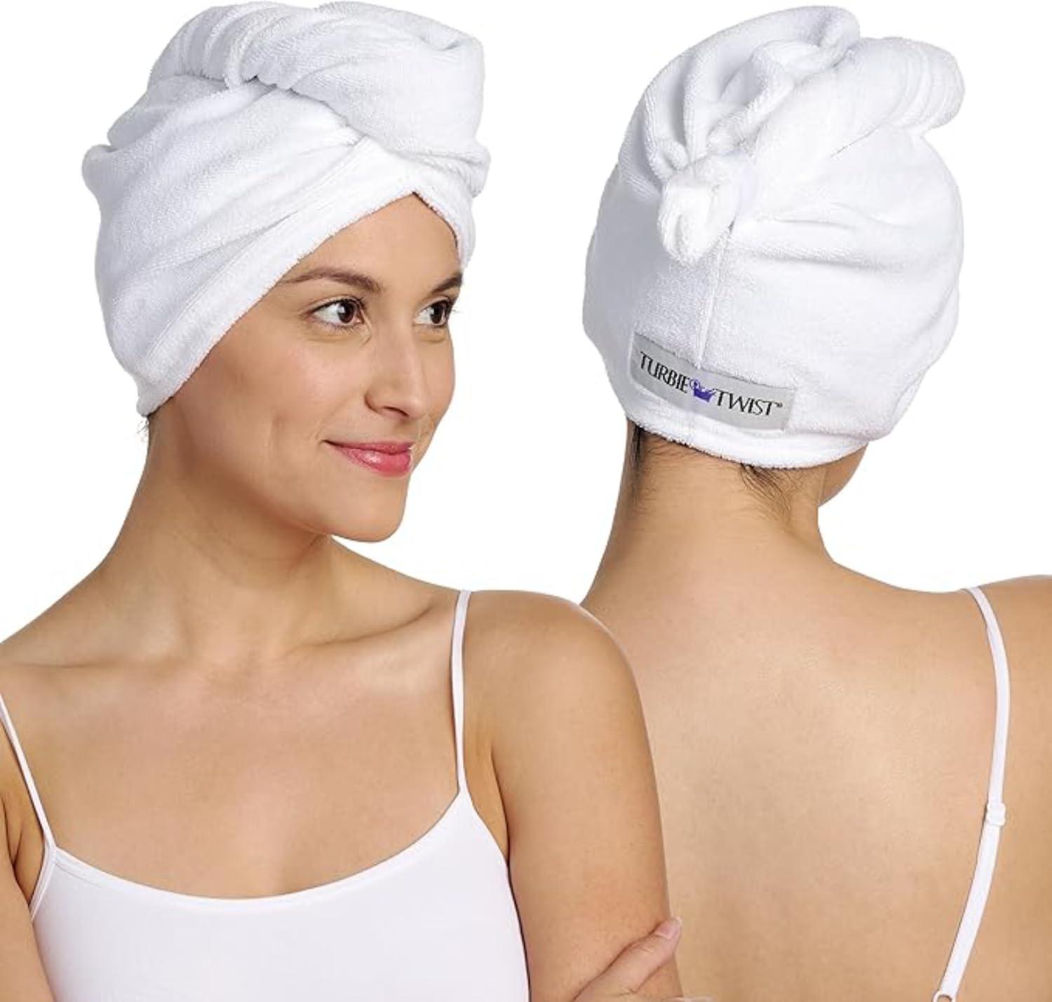 Turbie Twist Turbie Twist 2-Pack Extra Long Microfiber Hair Towel for Beauty, Travel, Gifting - Wrap Turban for Long & Thick Hair - Premium Personal Care - White & White