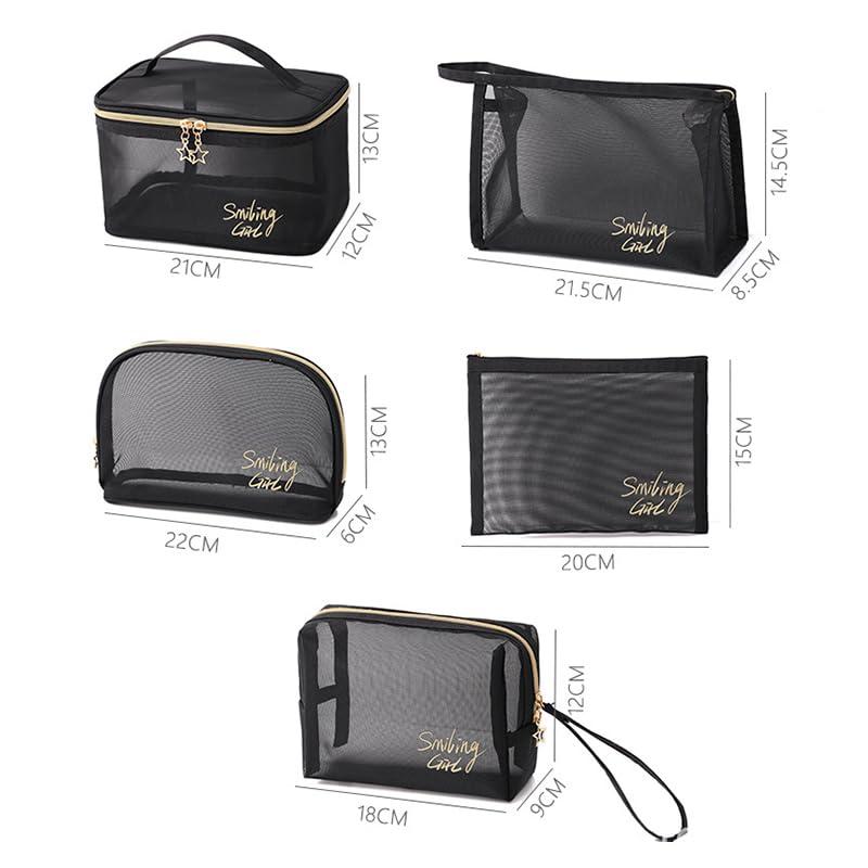 Fublazeze Fublazeze 1 Unit Black Mesh Makeup Bag, Small to Large Sizes, Zipper Pouch Ideal for Offices & Travel, Storage Bags, Toiletries Keeper, Cosmetic Caddy