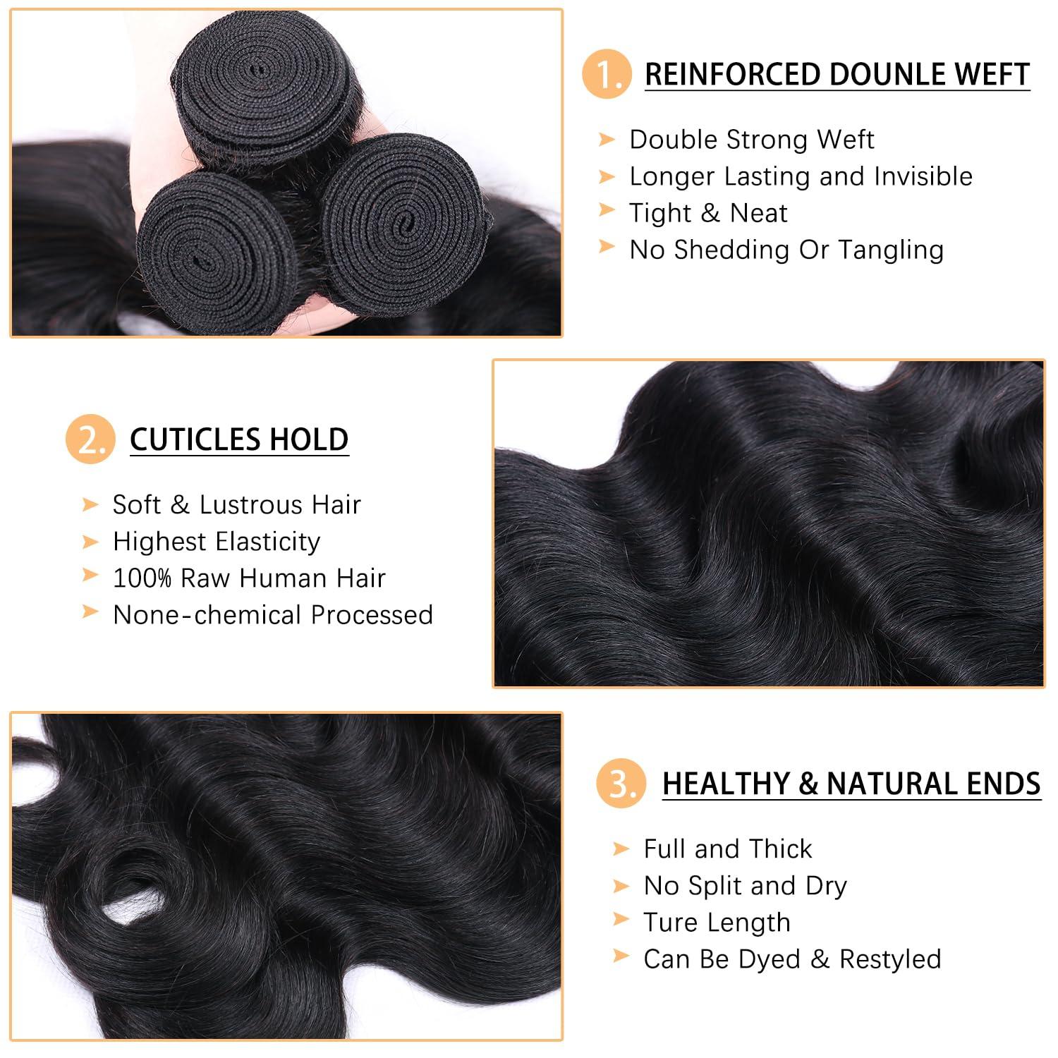 Tahikie Tahikie Body Wave Bundles Human Hair 28-34 Inch 12A Brazilian Virgin Hair Quick Weave 3 Bundles Deals Human Hair Extensions Natural Black