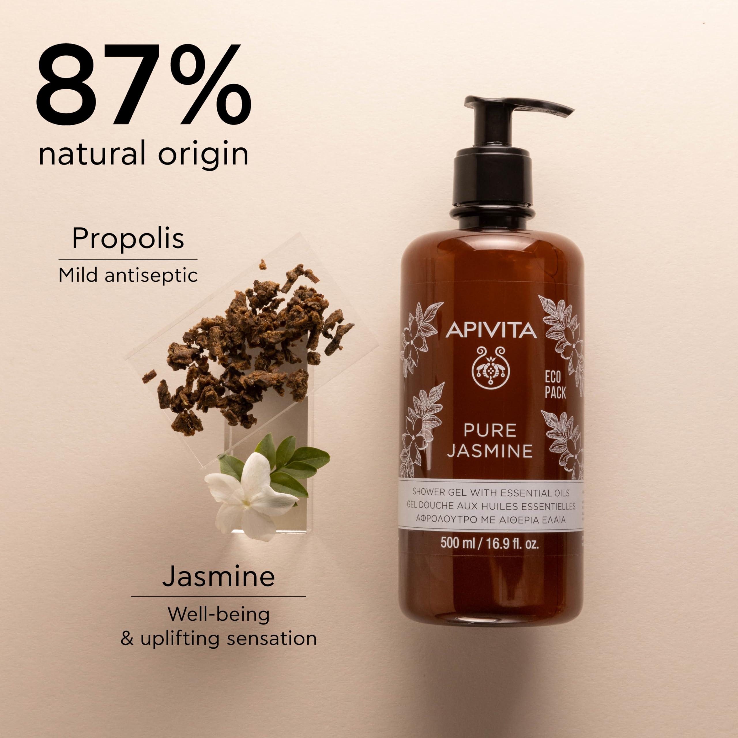 Apivita Apivita Pure Jasmine Shower Gel 500ml - Luxurious Shower Gel Body Wash Infused with Jasmine Essential Oil and Propolis - Shower Body Wash that Gently Cleanses & Preserves Skin\'s Moisture