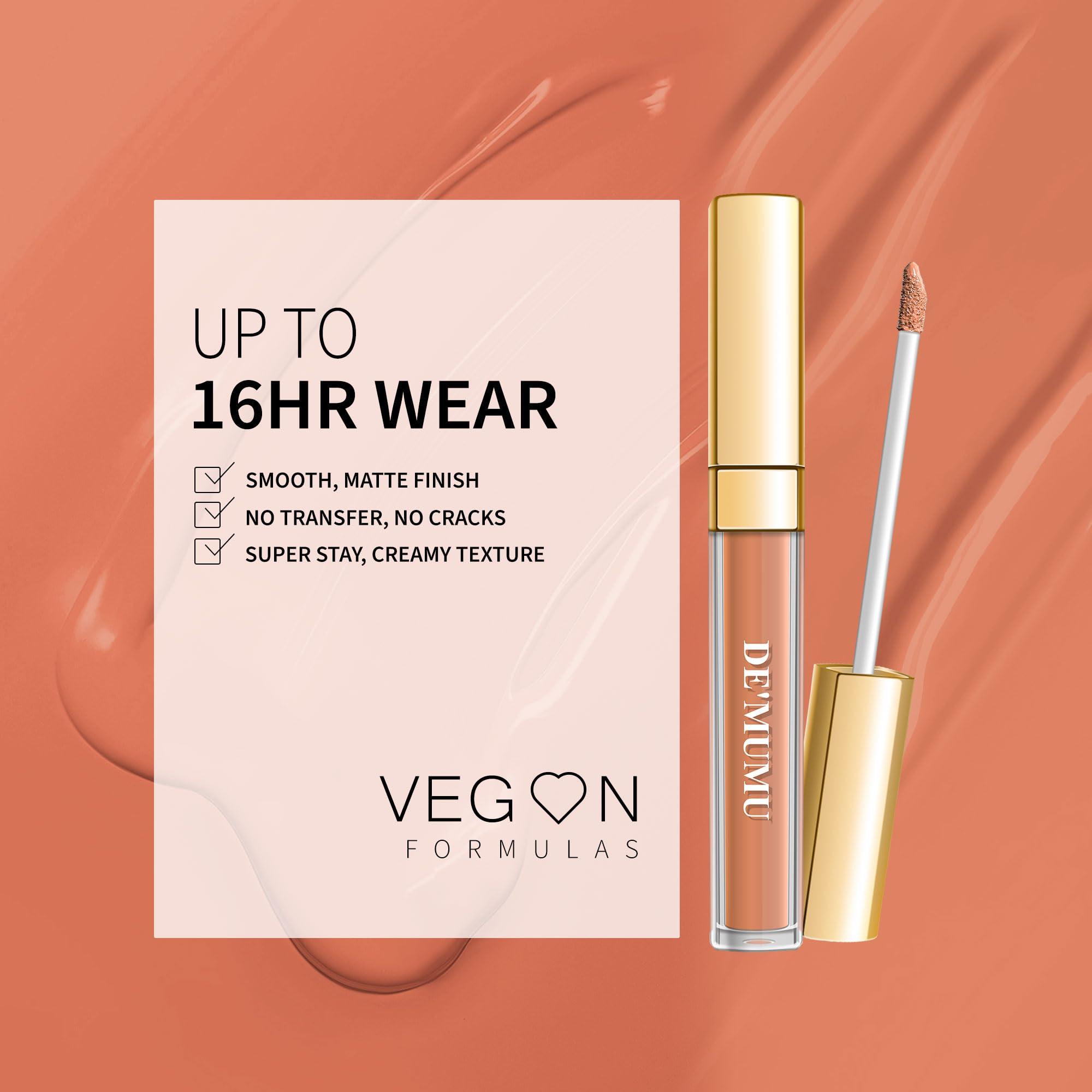 DE\'MUMU DE\'MUMU Peach Lipstick Matte for Women Superstay Nude Long Lasting Lipstick Smudgeproof Liquid Lipsticks Cruelty Free Lip Makeup (DM14 Peach Nude)