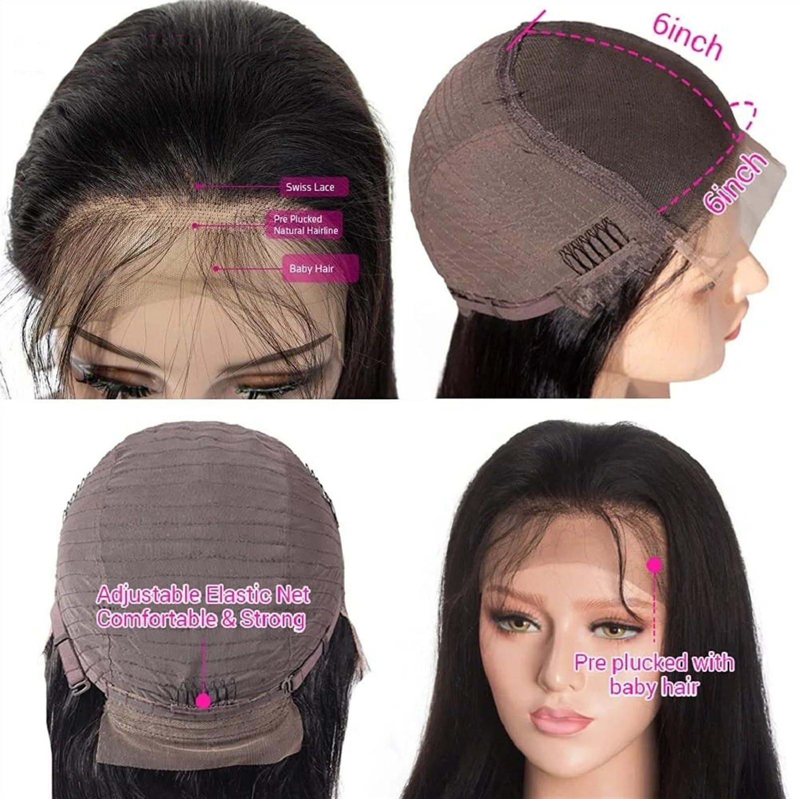 WAOCEO Wigs HD Transparent 6x6 Lace Closure Wig Pre-plucked Straight Peruvian Human Hair Wig 14-40 Inch Remy Hair Straight Lace Closure Wigs for Women for Daily Party (Color : 6X6 closure wig 180 density,