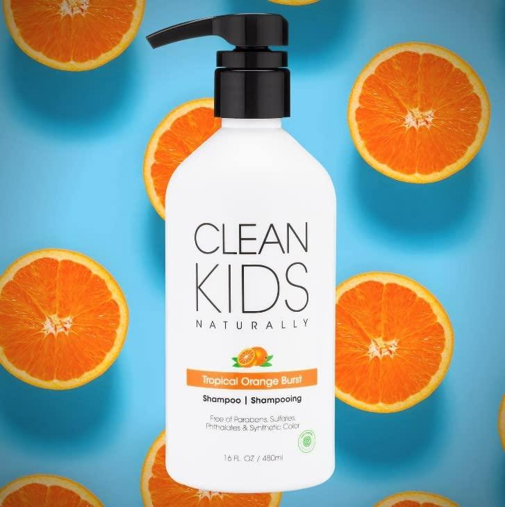Clean Kids Naturally Clean Kids Naturally Tropical Orange Burst Shampoo, All-Natural, Gluten-free, Vegan, and Cruelty-free, Paraben-Free, EWG Verified, 16 oz (2 Bottles)