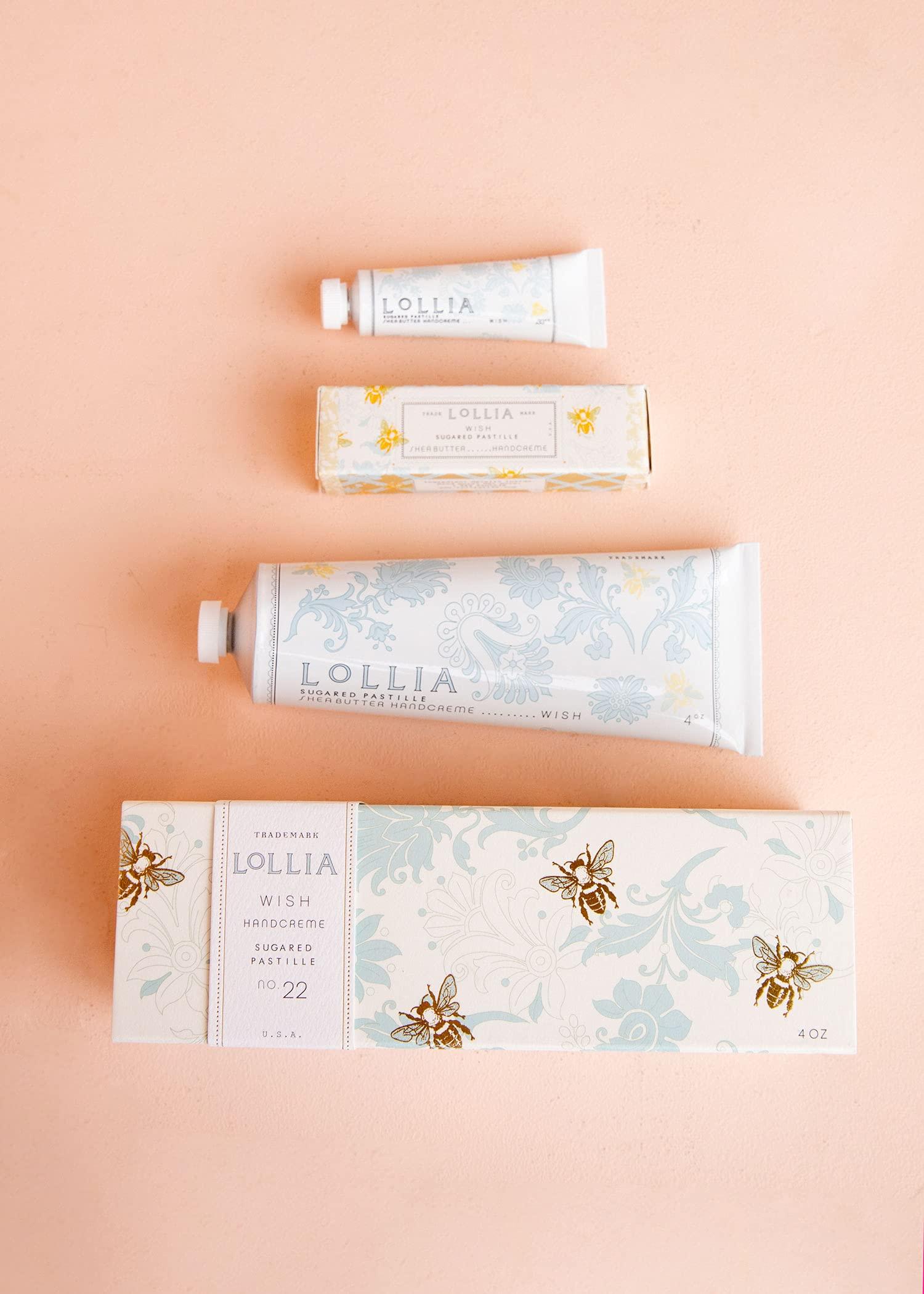 LOLLIA LOLLIA Wish No. 22 Handcreme Bundle, .33 oz. & 4 oz. Sugared Pastille Scented Hand Cream for Women, Moisturizing Hand Lotion for Dry Hands, Shea Butter & Cocoa Butter, Quick Absorbing Lotion