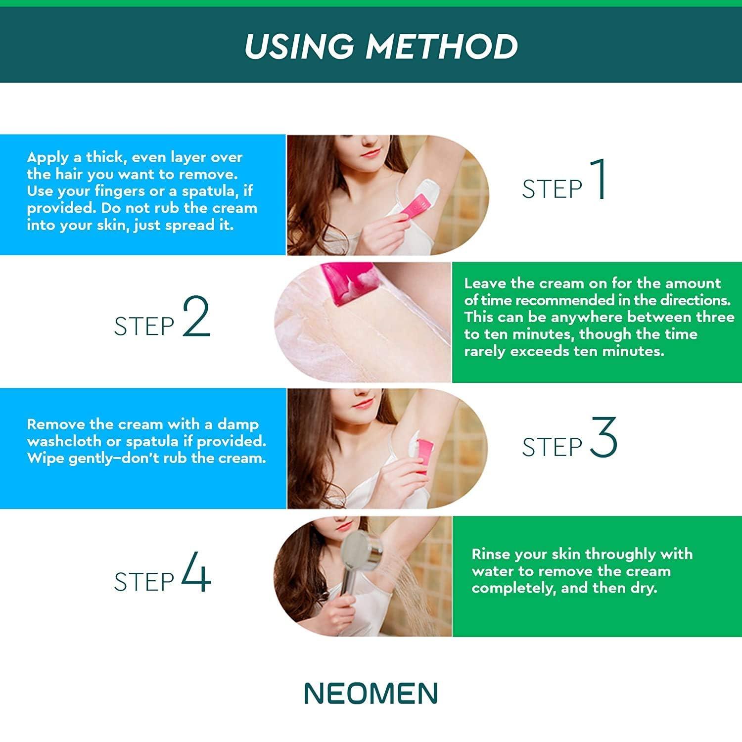 NEOMEN Hair Removal Cream: Painless Depilatory Cream for Sensitive Skin, Face, Body, and Bikini Areas - Fast-Acting Formula with Aloe Vera, Paraben & Sulfate Free