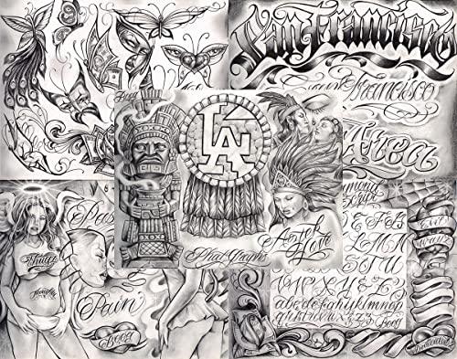 Tattoo Life Boog From The Streets With Love Gangsta Style Tattoo Flash 10 Sheet Set 11x14" I, Great Tattoo Shop Investment For Display, Lowrider Artwork