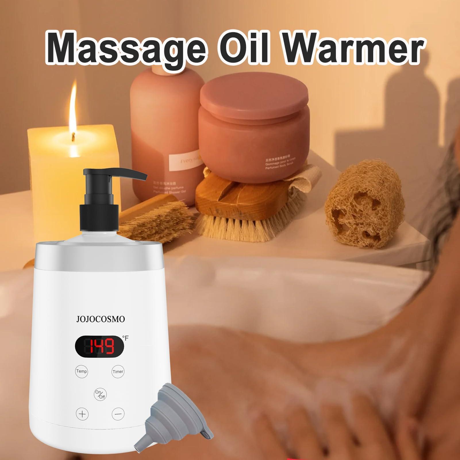 JOJOCOSMO JOJOCOSMO Massage Oil Warmer Bottle Professional Massage Lotion Heater for SPA, Automatic Warmer Heated Oil Lotion Cream for Salon, Home, with Two Oil Bottle Dispenser (White)
