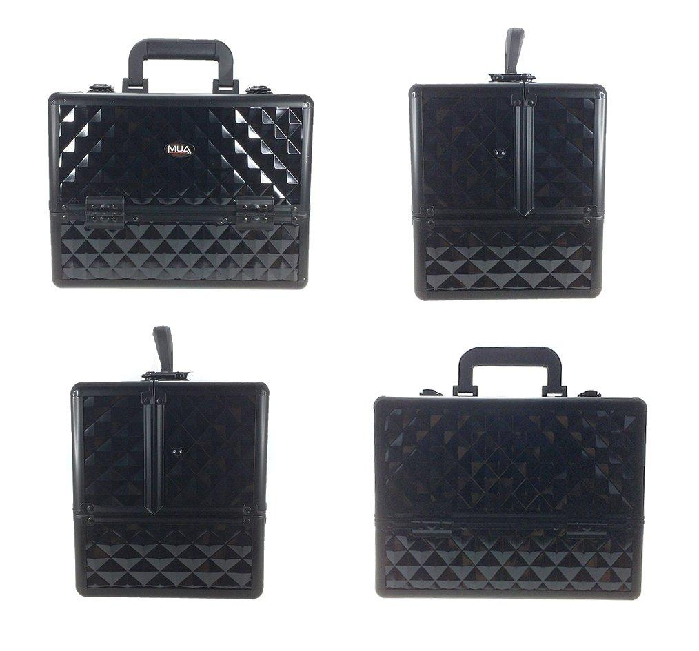 MUA Professional Makeup Artist Travel Cosmetic Train Case w/ 3 Tier Side Extendable Trays Aluminum Hard Case