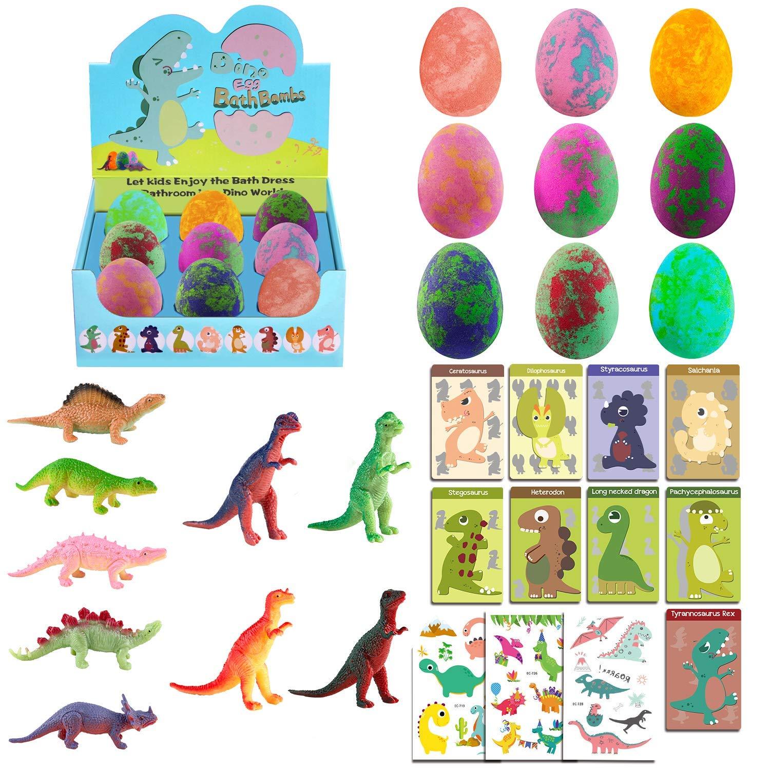 STARYAR Bath Bombs for Kids with Surprise Toys Inside - 9 Pack Organic Dinosaur Bath Bombs Easter Eggs Gifts, Bubble Bath Fizzers, Dinosaur Toys for Kids 3 4 5 6 7 8 9 Years, Boys Easter Basket Stuffers