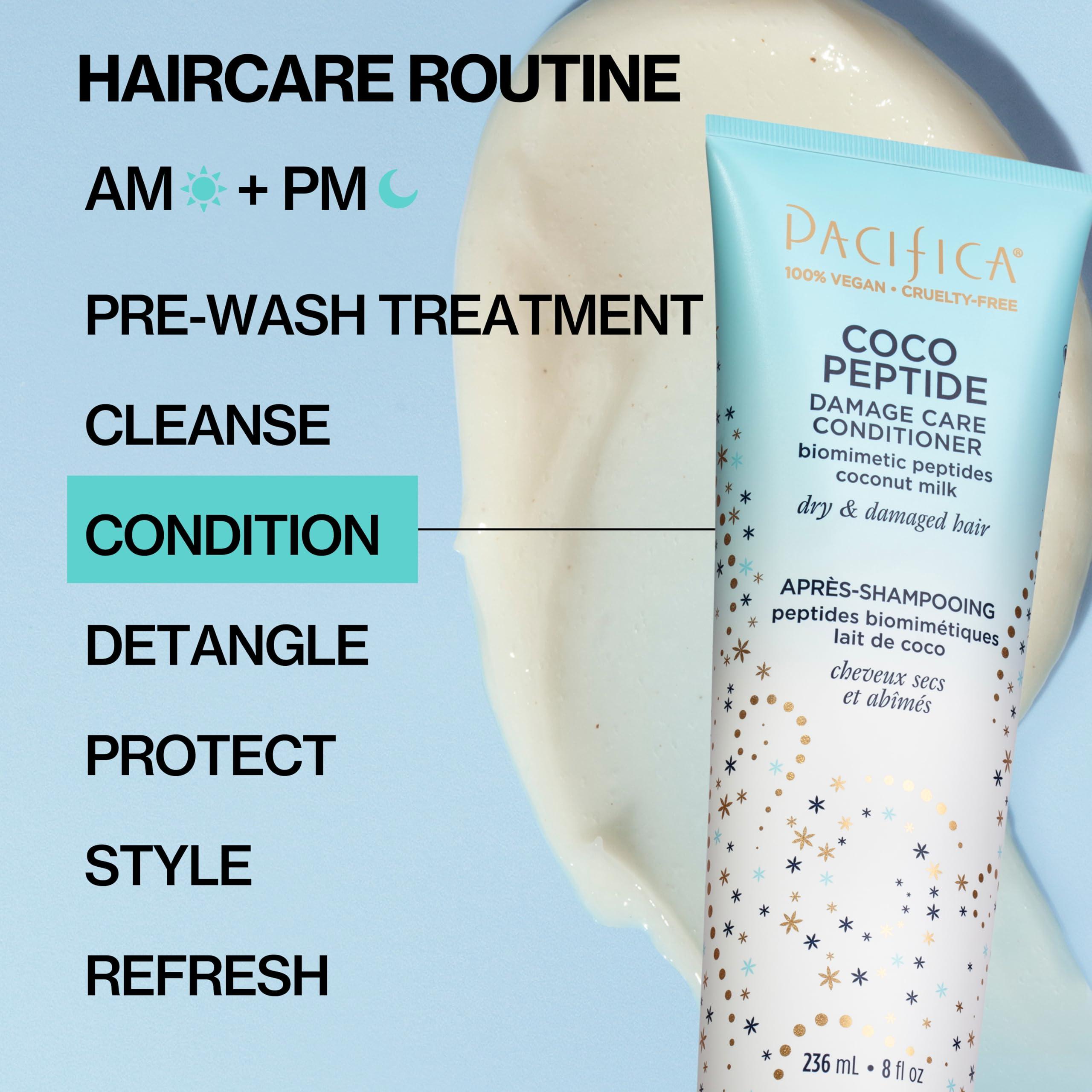 Pacifica Pacifica Coco Peptide Damage Care Shampoo & Conditioner Set - Repair Colored, Heat Treated Hair, Split Ends & Breakage, for Dry Hair - Clean Vegan & Cruelty-Free Dermatologist Tested