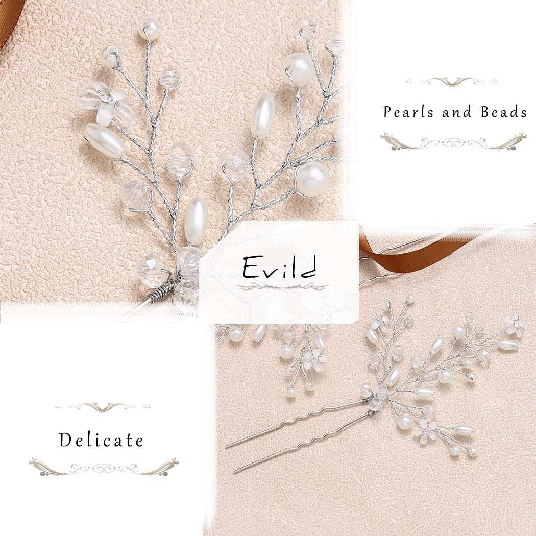 EVILD EVILD Bride Wedding Pearl Hair Pins Sliver Crystal Hair Piece Flower Bridal Hair Accessories for Women(Pack of 3)
