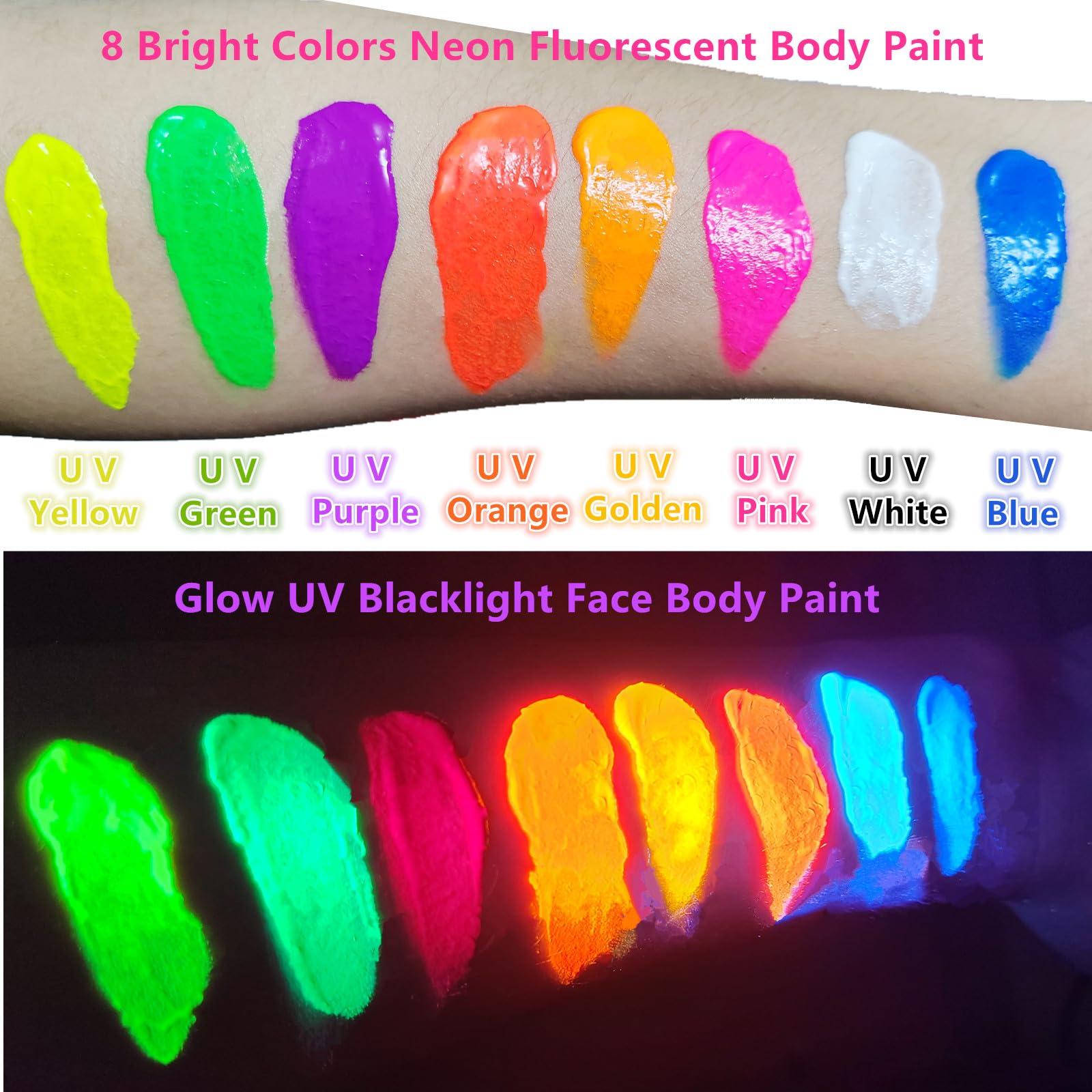 Go Ho Go Ho UV Blacklight Neon Orange Face Body Paint,Water Based Bright Color Neon Fluorescent Body Paint with Cushion Applicator,Glow In The Dark Under UV Lighting Party Halloween Makeup Washable