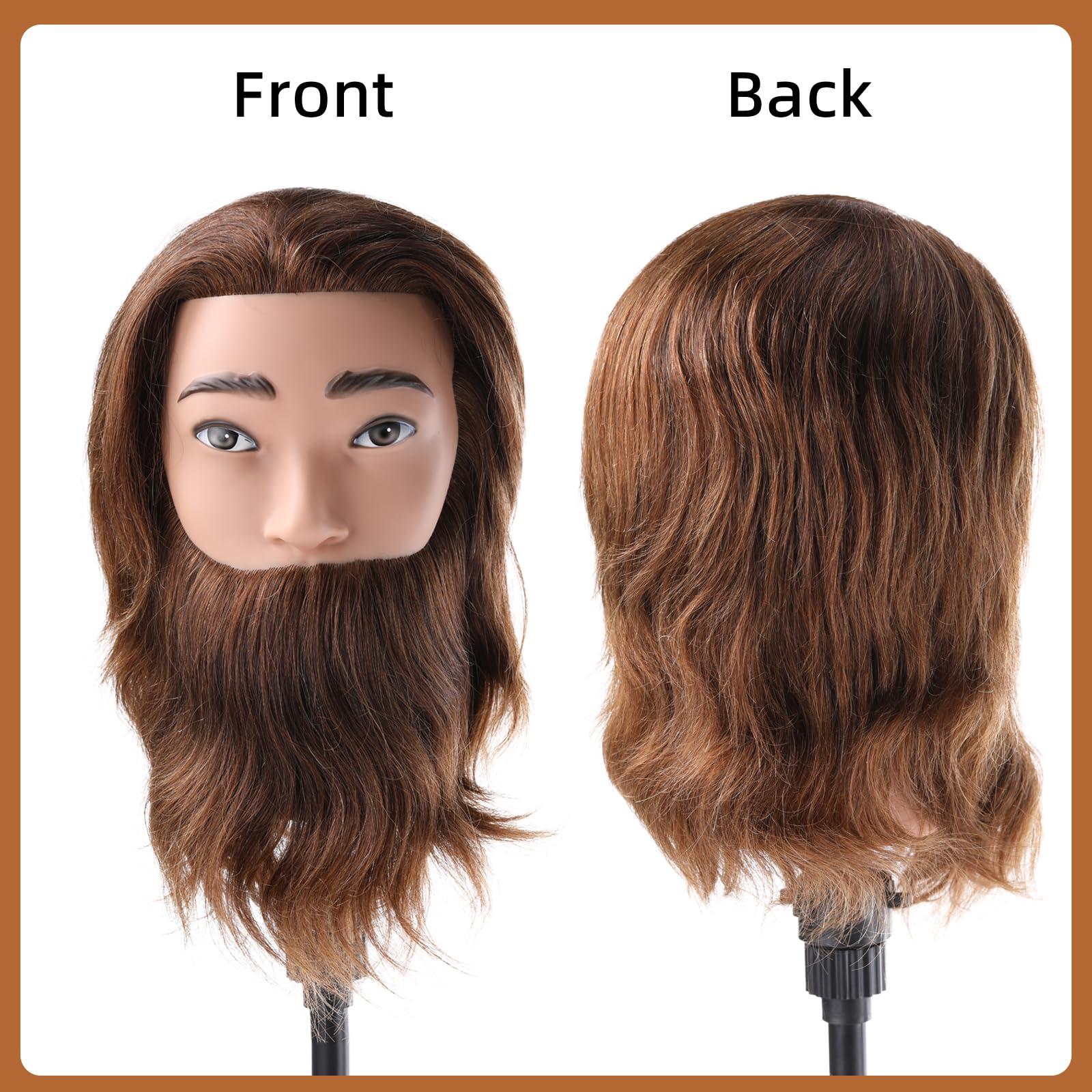 Anstar Male Mannequin Head with 100% Human Hair Barber Mannequin Head Hairdresser Training Doll Manikin Head for Men Hair Styling and Practice