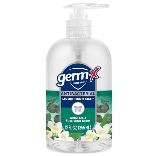 Germ-X Germ-X Antibacterial Hand Soap, Moisturizing Liquid Hand Wash for Kitchen, pH Balanced & Dermatologist Tested, Back to School Supplies, White Tea & Eucalyptus, 12 oz Pump Bottle (Pack of 12)