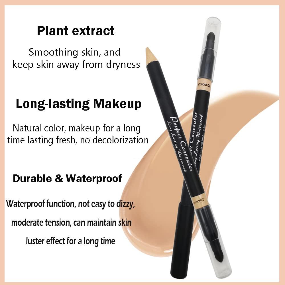 AKARY AKARY Dual Sided Concealer Pencil for Face, 2 in 1 Full Range of Concealers Pen Face Concealer Crayon Highlighter Stick, Professional Waterproof Foundation Concealer for Eye Dark Circles, Blackheads, Concealer Pencil with Brush for Men and Women (#3