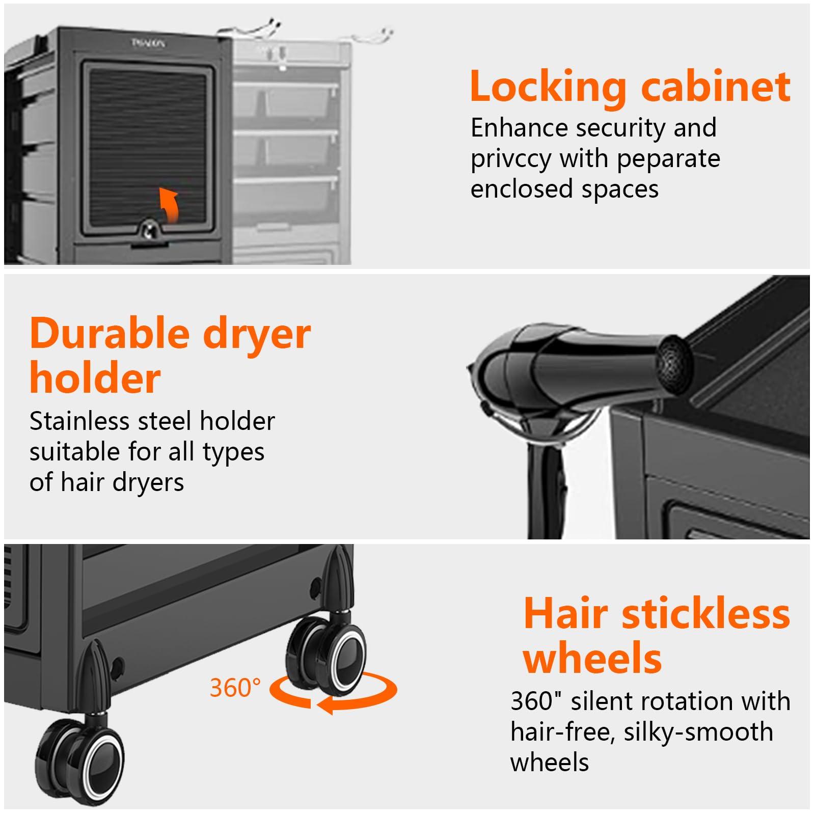 KIMORE KIMORE Lockable Salon Trolley Cart with 6 Trays & 3 Heat-Resistant Holders, Rolling SPA Storage Cart for Hair Stylists, Secure Beauty Tool Cart with 2 Keys - SPA Beauty Hairdressing Station