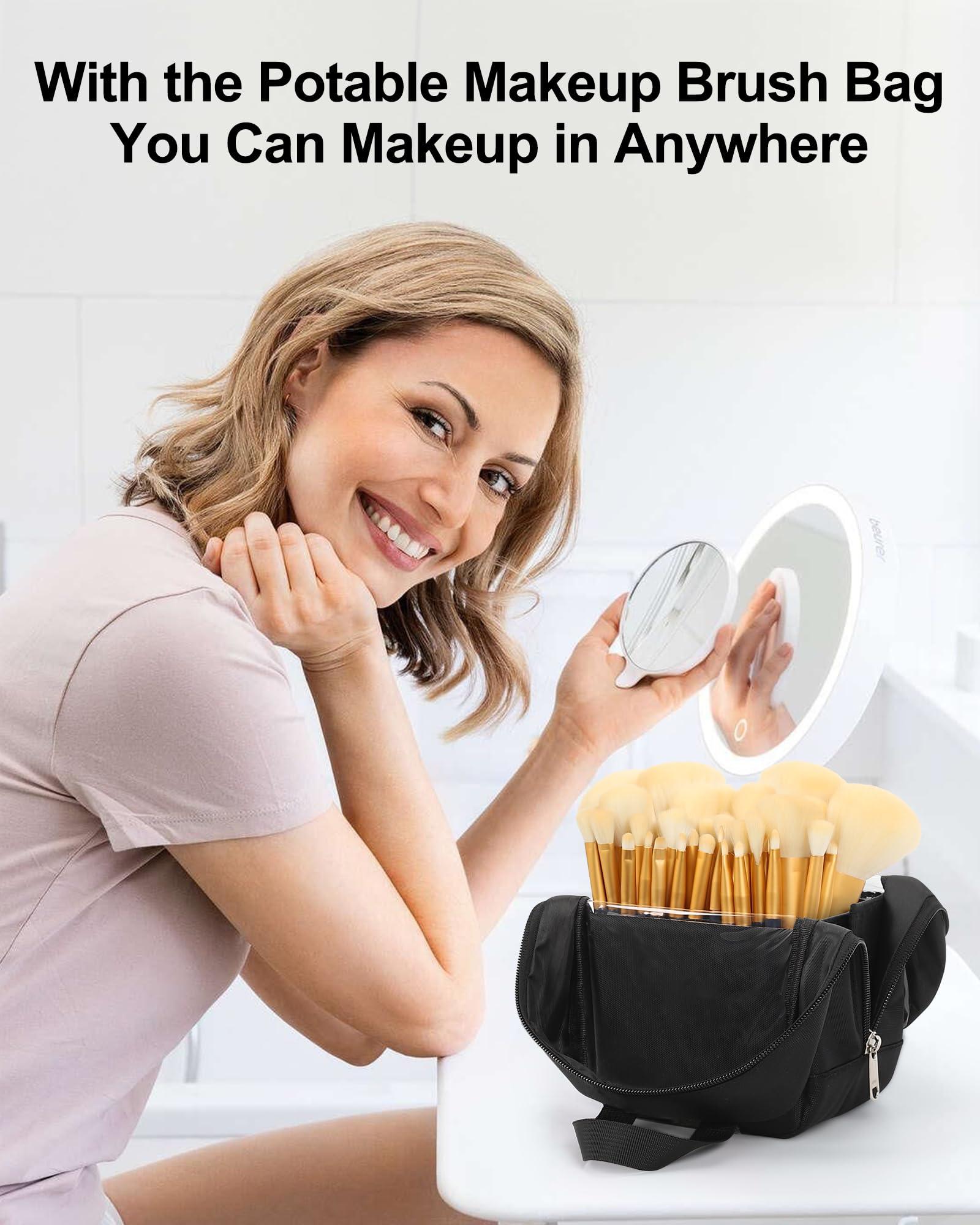 MONSTINA MONSTINA Makeup Brush Organizer Bag,Large Capacity Portable Stand-Up Makeup Brush Holder,Professional Artist Makeup Brush Sets Case Dust-proof TPU Transparent Clear