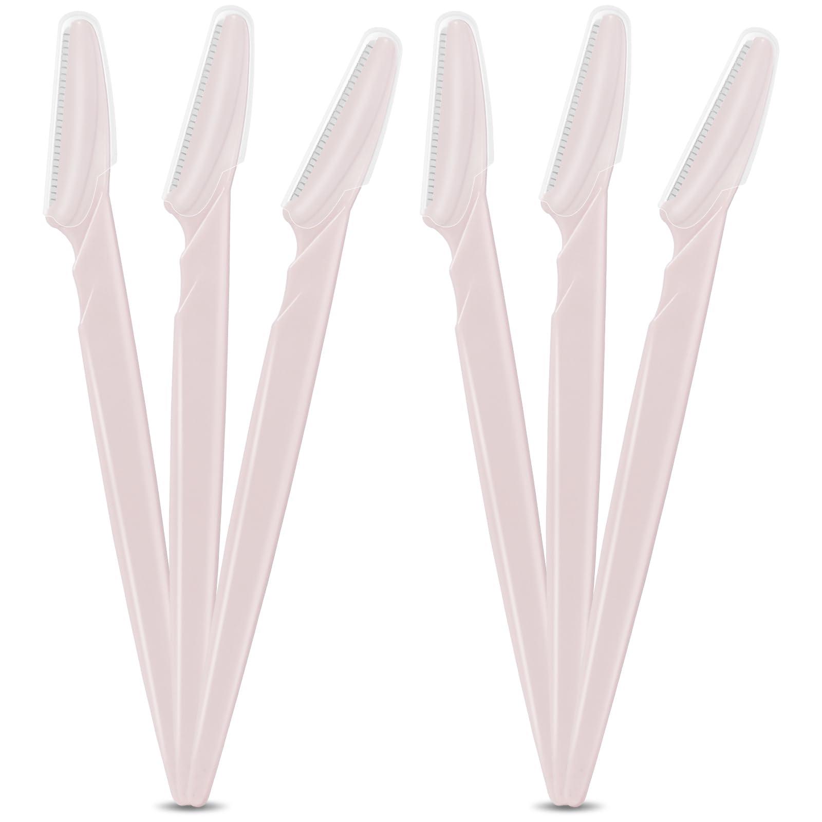 JHZMCRX 16 Pcs Light Pink Eyebrow Razor, Face Razors Multipurpose, Facial Razors for Women Men, Eyebrow Trimmers Shaver with Safety Cover, Dermaplaning Tools for Face Body Use, Facial Hair Removal Tools