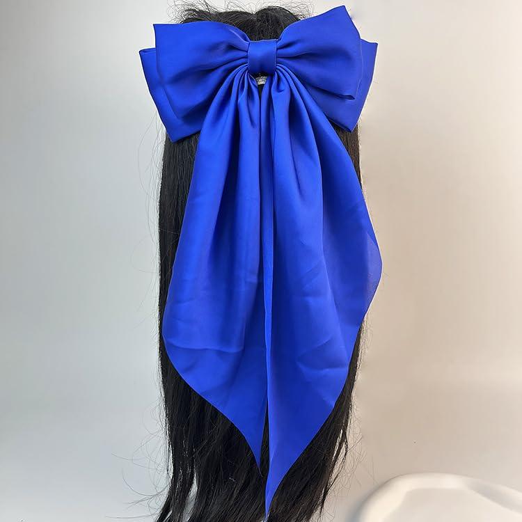 SALOCY SALOCY Blue Hair Bows,2 PCS Satin Hair Bows Clip Big Blue Bow for Women Hair Ribbons Long Tail Hair Bow Hair Barrettes for Wedding Prom Party Charm (Light Blue,Royal Blue)