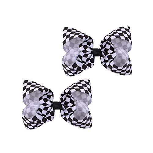 BBTDIN Checkered Plaid Hair Bow Clip Checkered Hair Barrettes Clips Buffalo Plaid Hair Bow Pin BBG71 (2 Pcs-Black White)