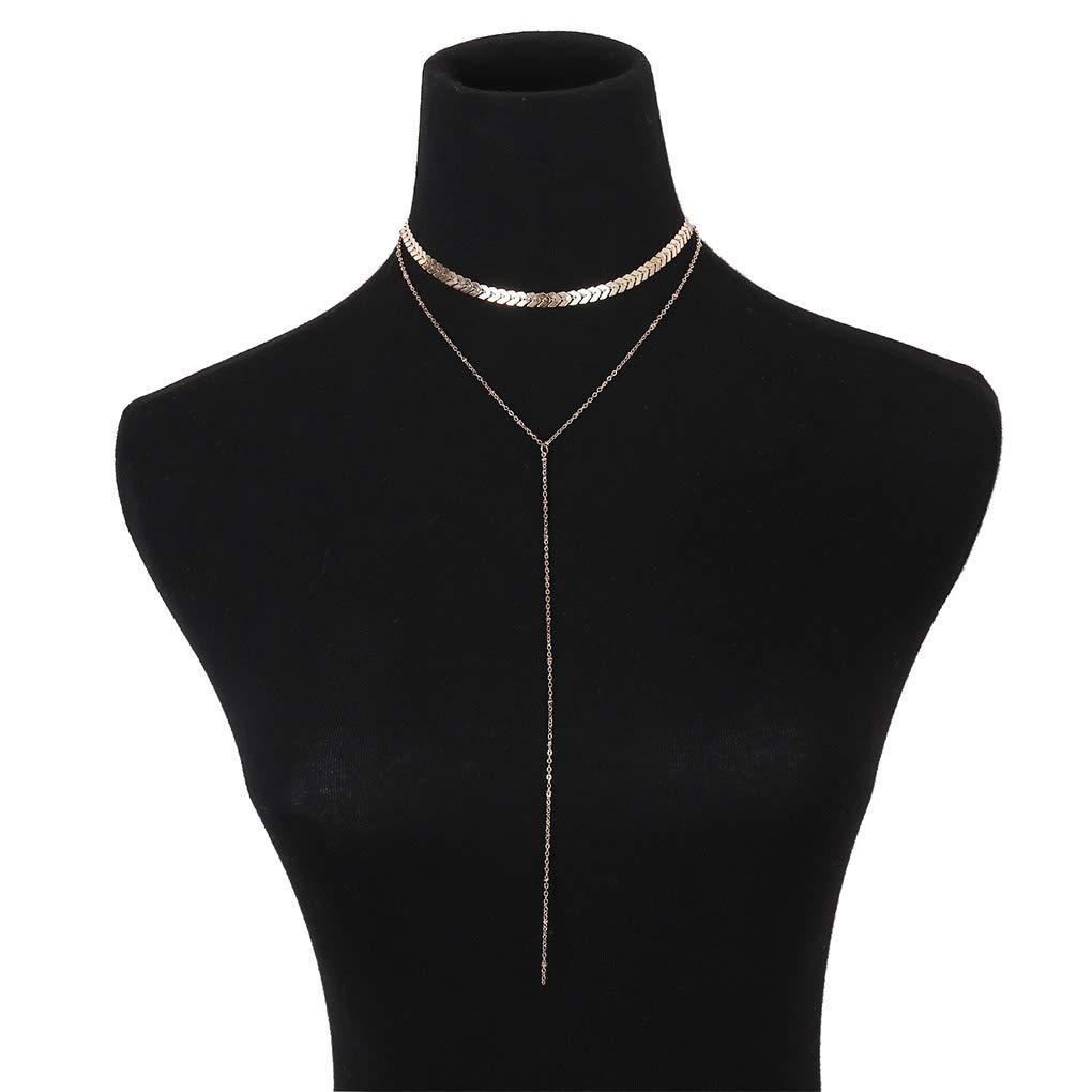 Olbye Olbye Wrap Y Necklace Choker Gold Sequin Necklace Chain Tassel Pendant Necklace for Women