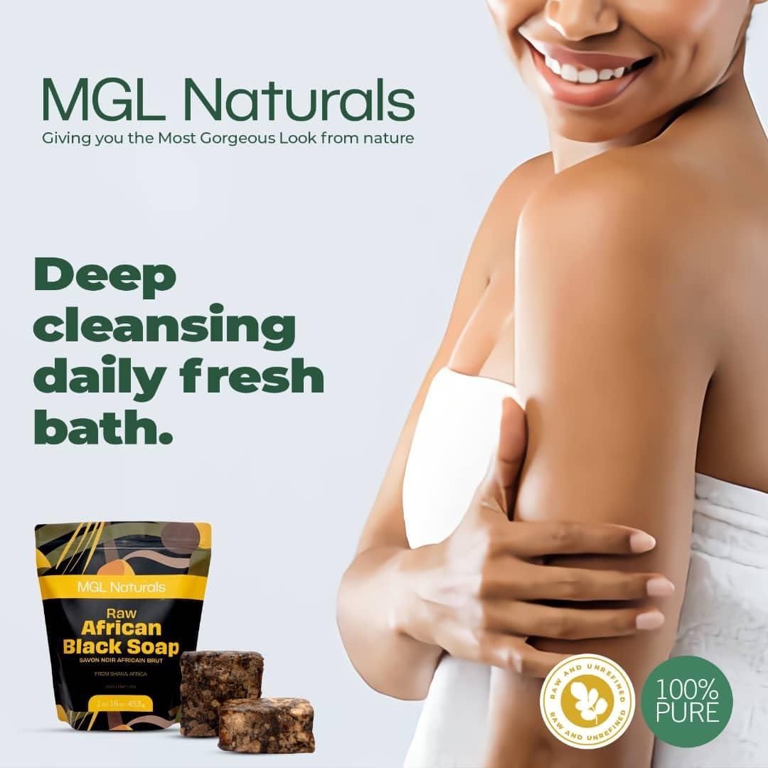 MGL Naturals MGL Naturals Best Organic African Black Soap, 1 lb, For Acne, Eczema, Dark spots, Rashes & Blemish from Ghana, Africa. Face and body deep cleanse wash. For skin conditions (1 lb)